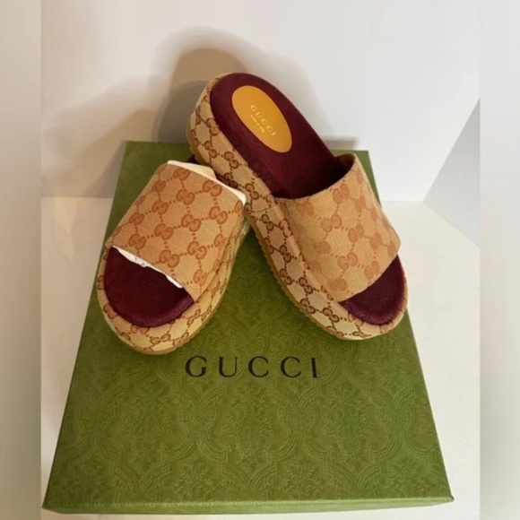 Canvas GG Monogram Angelina Platform Slide Sandals - Picture 1 of 6